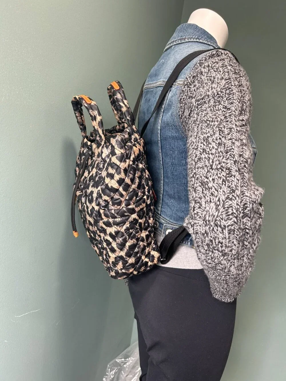 MZ WALLACE Metro Convertible Backpack Tote Leopard Quilted Nylon Shoulder Bag